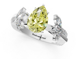 White gold Fancy Yellow Pear  Diamond Floral Vine Solitaire Engagement Ring_4