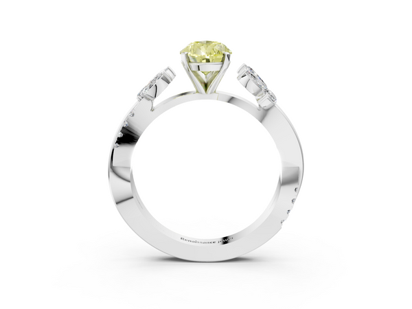 White gold Fancy Yellow Pear  Diamond Floral Vine Solitaire Engagement Ring