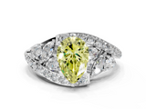 White gold Fancy Yellow Pear  Diamond Halo Ring with Marquise and Pavé Band in Prong Setting_121