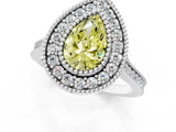 White gold Fancy Yellow Pear  Diamond Halo Ring with Milgrain Frame and Pavé Band_72