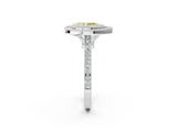 White gold Fancy Yellow Pear  Diamond Halo Ring with Milgrain Frame and Pavé Band_73