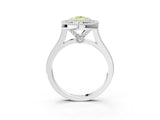 White gold Fancy Yellow Pear  Diamond Halo Ring with Milgrain Frame and Pavé Band_75