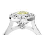 White gold Fancy Yellow Pear  Diamond Halo Ring with Milgrain Frame and Pavé Band_76