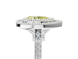 White gold Fancy Yellow Pear  Diamond Halo Ring with Milgrain Frame and Pavé Band_77