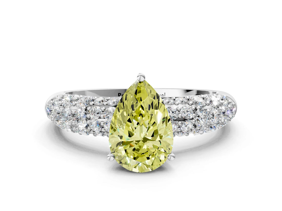 White gold Fancy Yellow Pear  Diamond Pavé Band Solitaire Ring with Four-Prong Setting_49