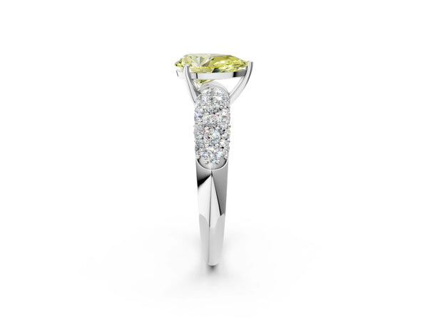 Platinum Pear-Shaped Multi-Row Pave Engagement Ring Setting for Fancy Yellow Center