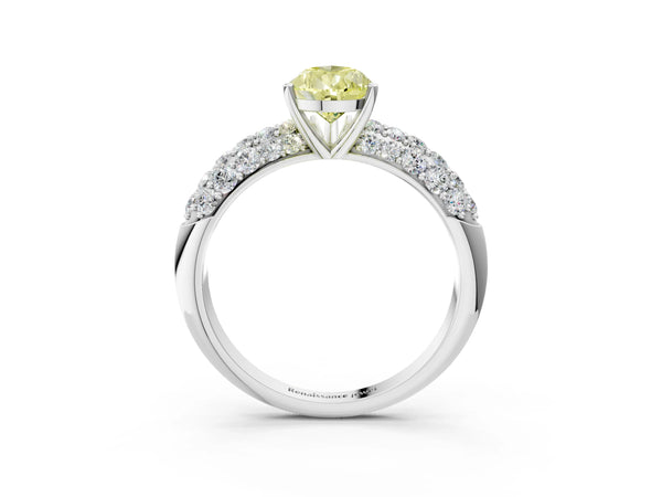 Platinum Pear-Shaped Multi-Row Pave Engagement Ring Setting for Fancy Yellow Center