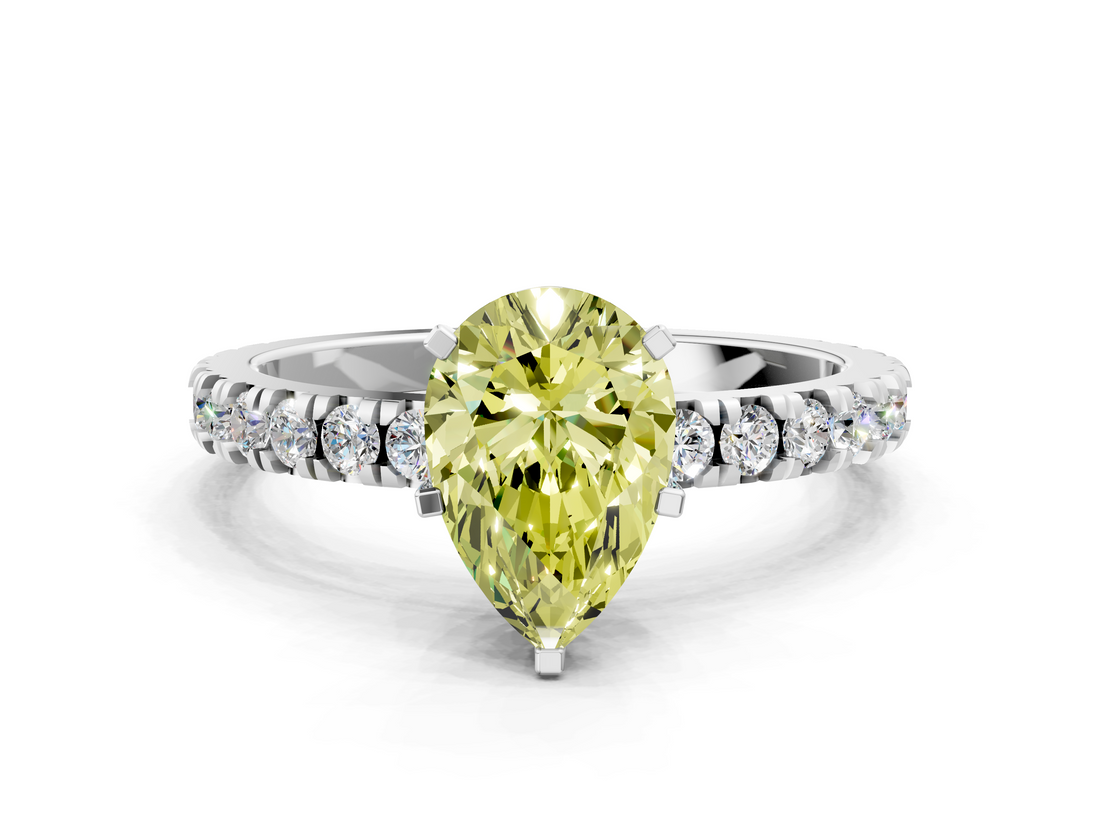 White gold Fancy Yellow Pear  Diamond Pavé Band Solitaire with Four-Prong Setting_231