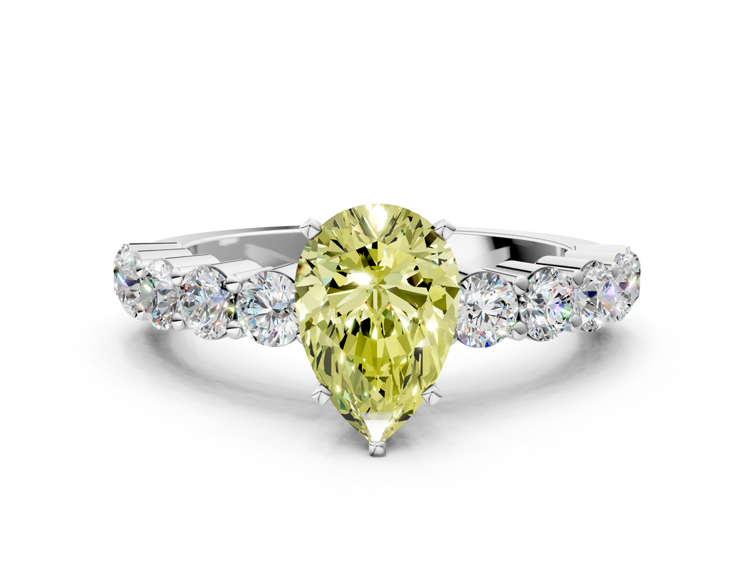 White gold Fancy Yellow Pear  Diamond Pavé Band Solitaire with Four-Prong Setting_3