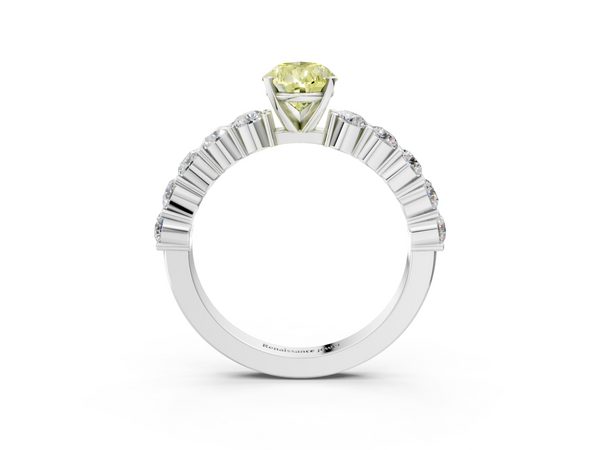 White Gold Pear-Shaped Engagement Ring Setting for Fancy Yellow Center with Shared Prong Side Stones