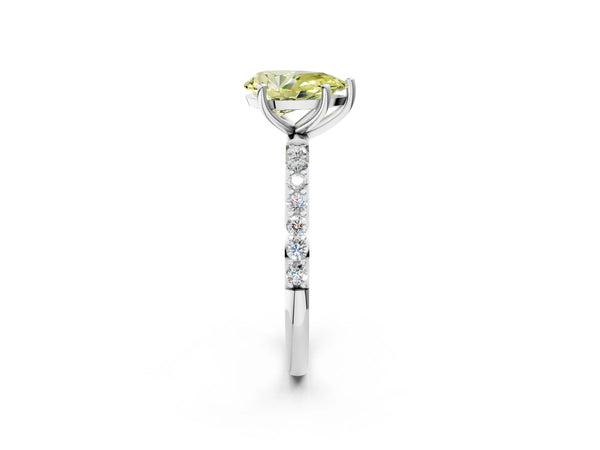 White gold Fancy Yellow Pear  Diamond Pavé Band with Six-Prong Setting