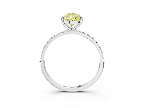 White gold Fancy Yellow Pear  Diamond Pavé Band with Six-Prong Setting