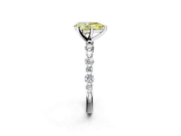 Platinum Fancy Yellow Pear Cut Diamond Prong Set Engagement Ring with Pavé Band