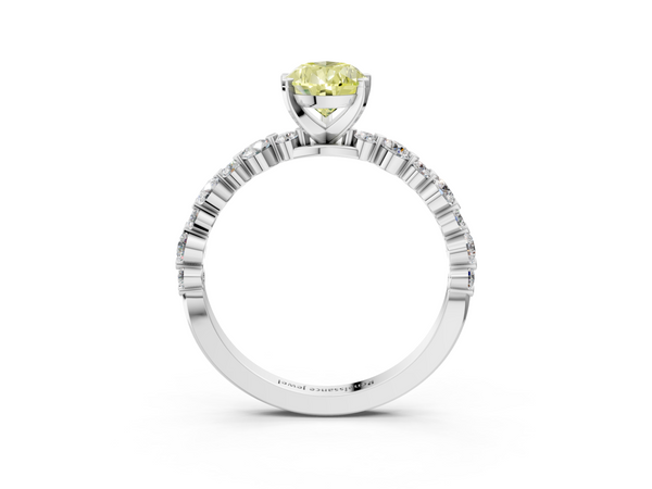 Platinum Fancy Yellow Pear Cut Diamond Prong Set Engagement Ring with Pavé Band