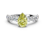 White gold Fancy Yellow Pear  Diamond Prong Setting with Side Stones on a Pave Band_161