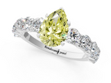 White gold Fancy Yellow Pear  Diamond Prong Setting with Side Stones on a Pave Band_162