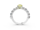 White gold Fancy Yellow Pear  Diamond Prong Setting with Side Stones on a Pave Band_166