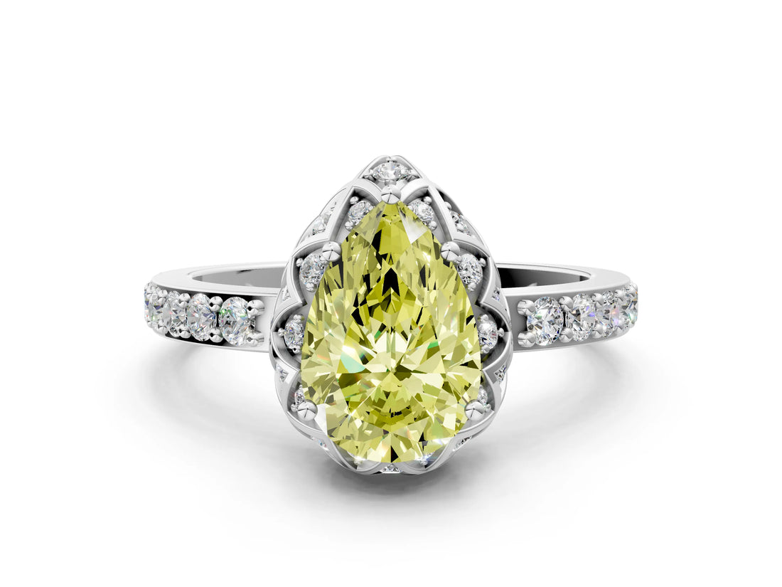 White gold Fancy Yellow Pear  Diamond Solitaire Ring with Shared Prong Pavé Band_18