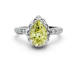 White gold Fancy Yellow Pear  Diamond Solitaire Ring with Shared Prong Pavé Band_78