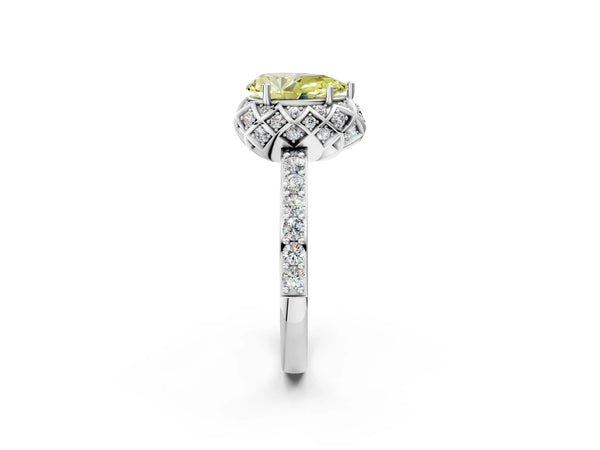 Platinum Fancy Yellow Pear  Diamond Solitaire Ring with Shared Prong Pavé Band
