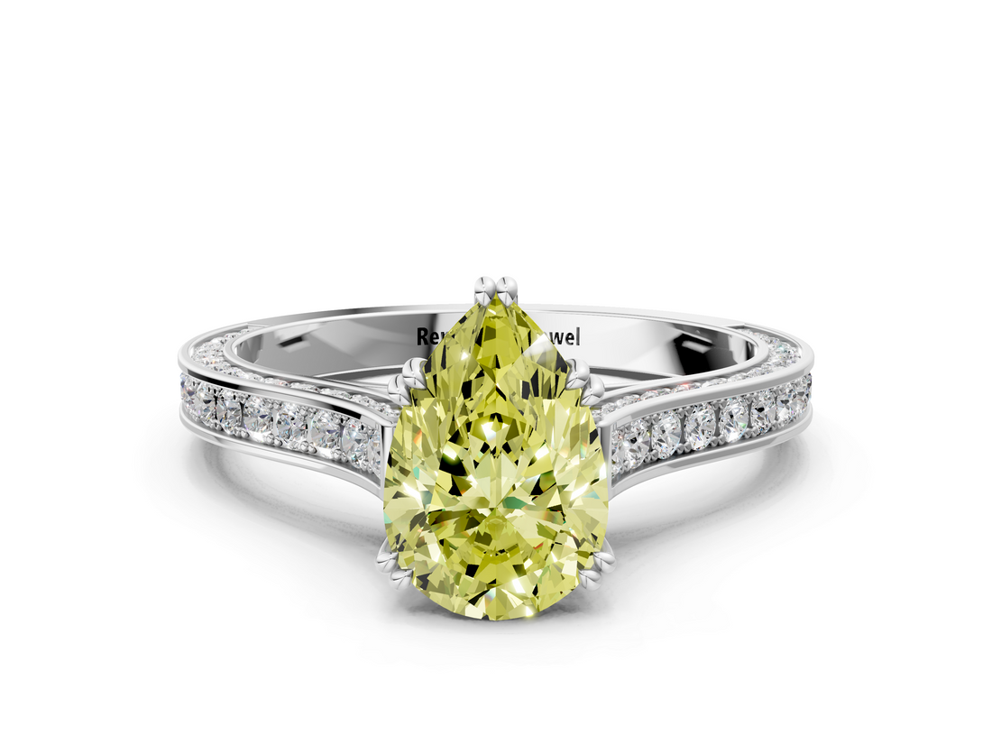 White gold Fancy Yellow Pear  Diamond Solitaire with Pave Band and Six-Prong Setting_20