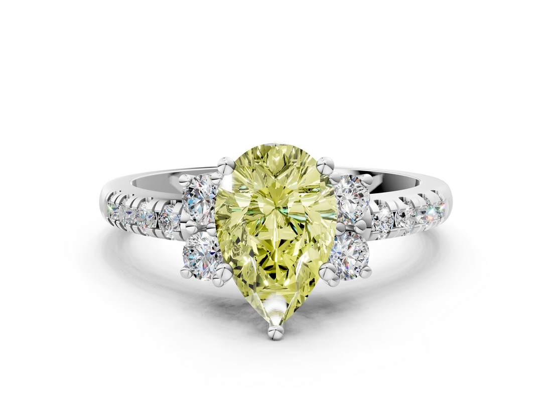 White gold Fancy Yellow Pear  Diamond Three-Stone Pave Band with Four-Prong Setting_20