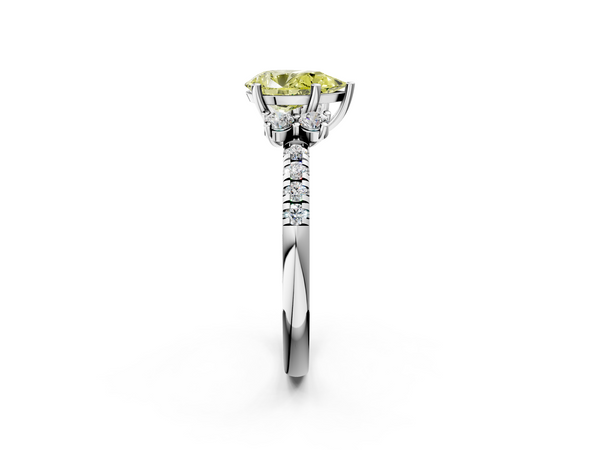 White gold Fancy Yellow Pear  Diamond Three-Stone Pave Band with Four-Prong Setting
