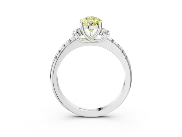 White gold Fancy Yellow Pear  Diamond Three-Stone Pave Band with Four-Prong Setting