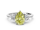 White gold Fancy Yellow Pear  Diamond Three-Stone Ring with Trapezoid Side Stones and Prong Setting_17