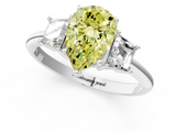 White gold Fancy Yellow Pear  Diamond Three-Stone Ring with Trapezoid Side Stones and Prong Setting_18