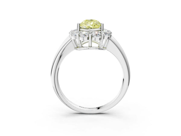 White gold Fancy Yellow Pear  Halo Cluster Diamond Engagement Ring with Prong Setting and Polished Band