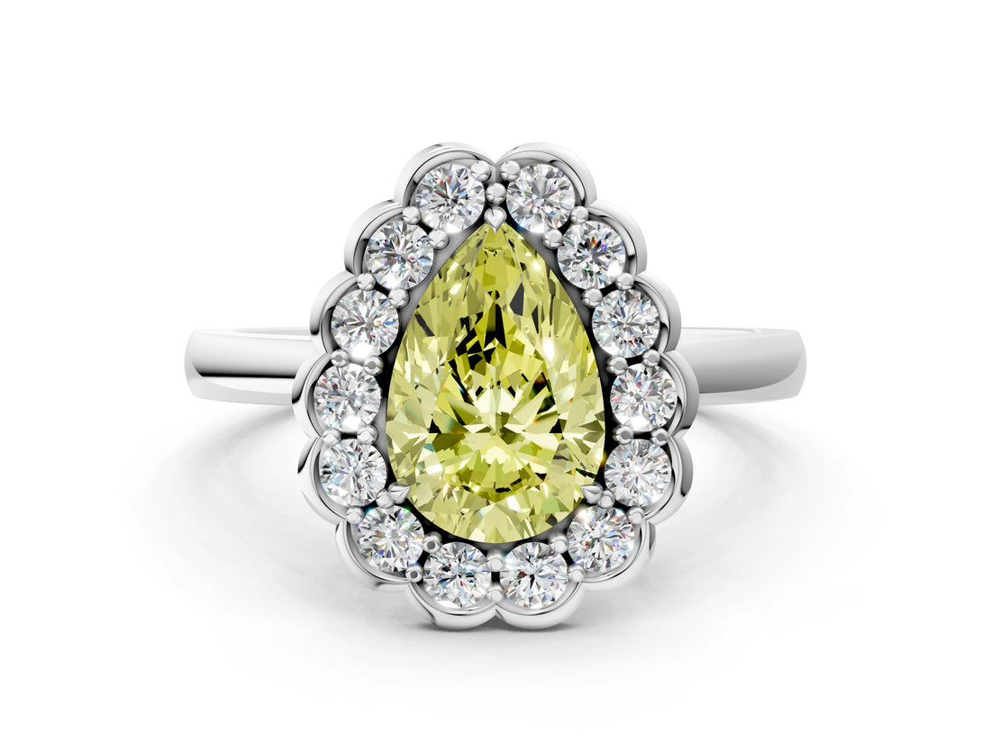 White gold Fancy Yellow Pear  Halo Cluster Diamond Engagement Ring with Solitaire Band and Prong Setting_51