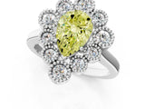 White gold Fancy Yellow Pear  Halo Diamond Cluster Engagement Ring with Milgrain Bezel Setting and Solitaire Band_40