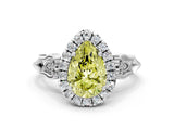 White gold Fancy Yellow Pear  Halo Diamond Engagement Ring with Filigree Band and Four-Prong Setting_105