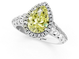 White gold Fancy Yellow Pear  Halo Diamond Engagement Ring with Intricate Filigree Band and Four-Prong Setting_55
