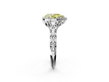 White gold Fancy Yellow Pear  Halo Diamond Engagement Ring with Intricate Filigree Band and Four-Prong Setting_56