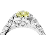 White gold Fancy Yellow Pear  Halo Diamond Engagement Ring with Intricate Filigree Band and Four-Prong Setting_58