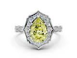 White gold Fancy Yellow Pear  Halo Diamond Engagement Ring with Milgrain Band and Four-Prong Setting_85