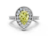 White gold Fancy Yellow Pear  Halo Diamond Engagement Ring with Milgrain Pave Band and Four-Prong Setting_123