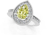 White gold Fancy Yellow Pear  Halo Diamond Engagement Ring with Milgrain Pave Band and Four-Prong Setting_124