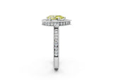 White gold Fancy Yellow Pear  Halo Diamond Engagement Ring with Milgrain Pave Band and Four-Prong Setting_125