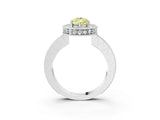 White gold Fancy Yellow Pear  Halo Diamond Engagement Ring with Milgrain Pave Band and Four-Prong Setting_126