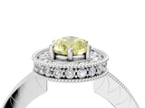 White gold Fancy Yellow Pear  Halo Diamond Engagement Ring with Milgrain Pave Band and Four-Prong Setting_127