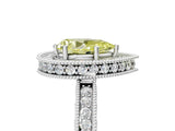 White gold Fancy Yellow Pear  Halo Diamond Engagement Ring with Milgrain Pave Band and Four-Prong Setting_128