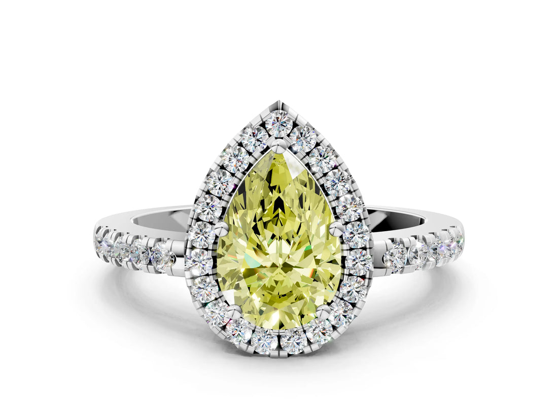 White gold Fancy Yellow Pear  Halo Diamond Engagement Ring with Pavé Band and Four-Prong Setting_20