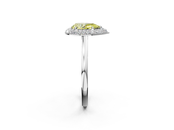 White gold Fancy Yellow Pear  Halo Diamond Engagement Ring with Solitaire Band and Four-Prong Setting