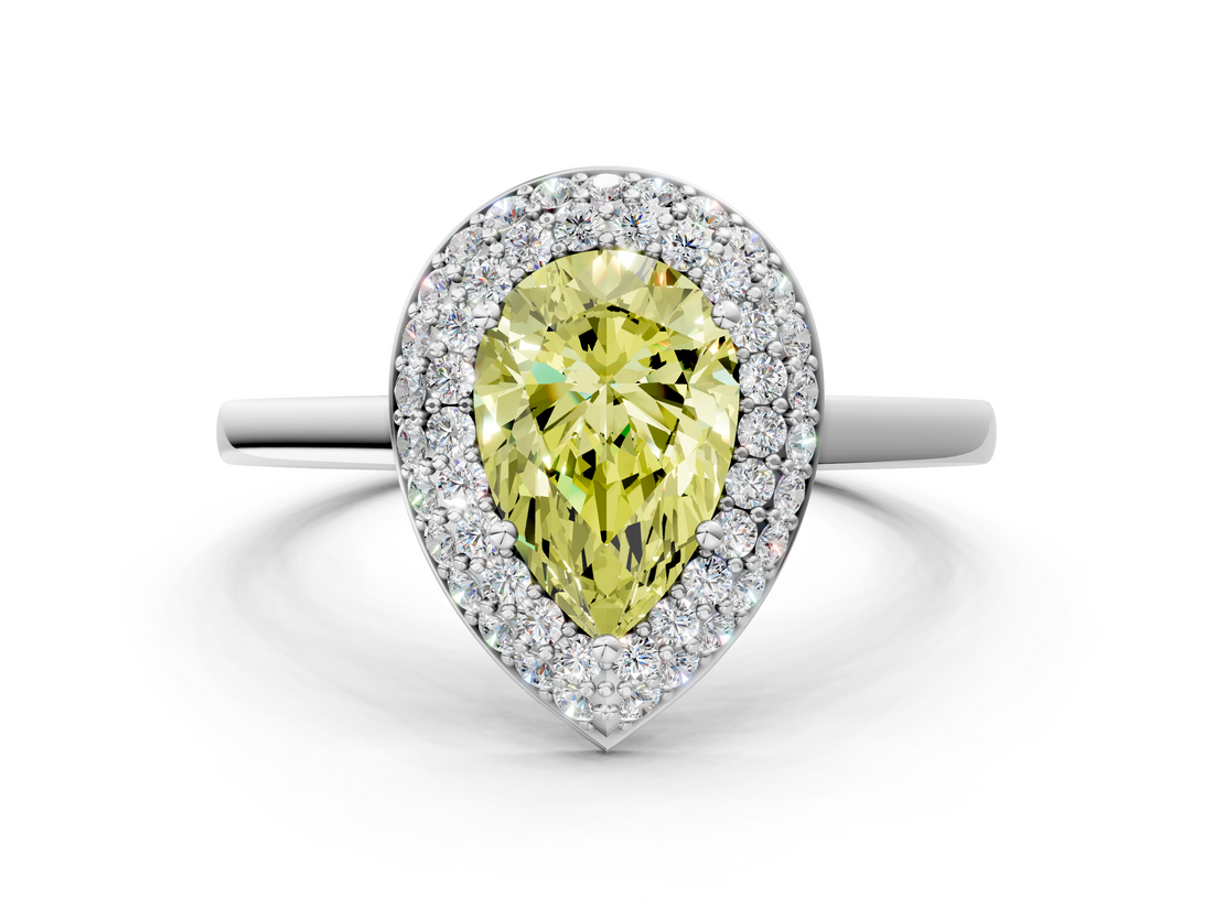 White gold Fancy Yellow Pear  Halo Diamond Engagement Ring with Solitaire Band and Four-Prong Setting_18