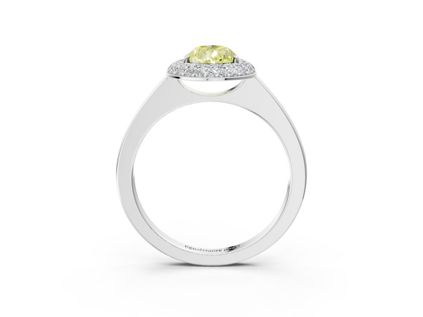White gold Fancy Yellow Pear  Halo Diamond Engagement Ring with Solitaire Band and Four-Prong Setting