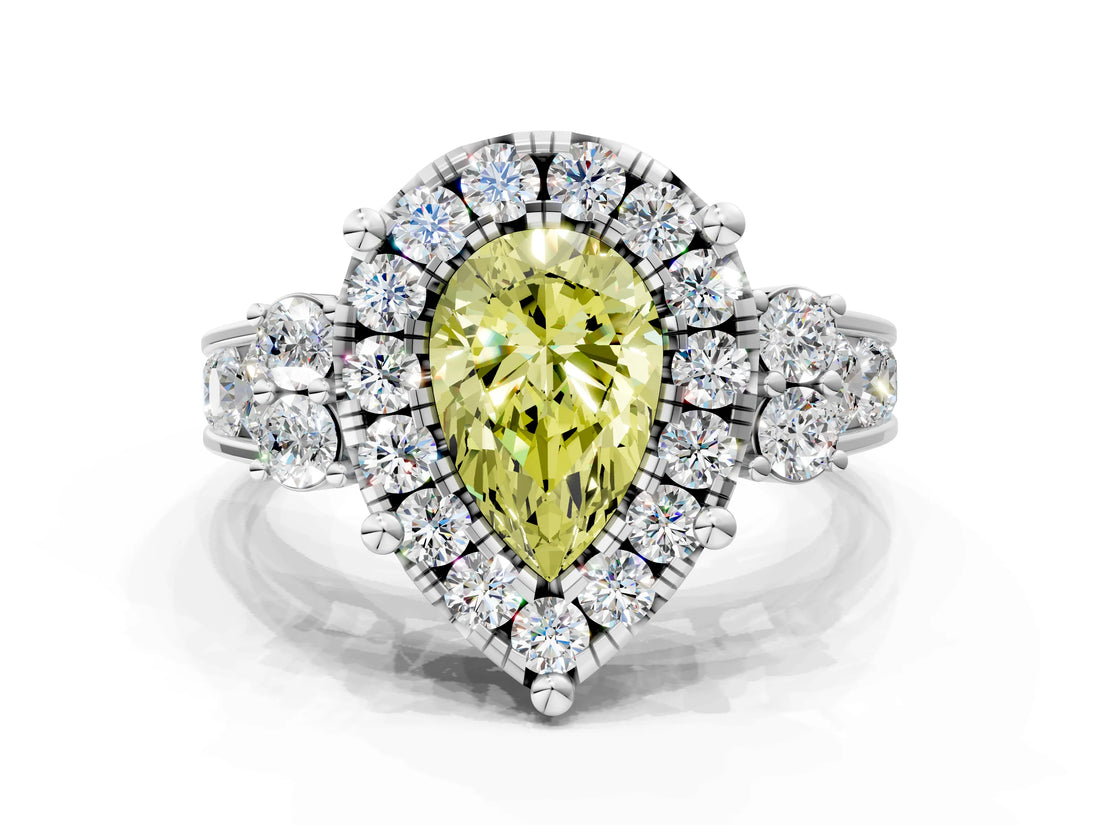 White gold Fancy Yellow Pear  Halo Diamond Engagement Ring with Split Shank and Four-Prong Setting_54