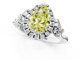 White gold Fancy Yellow Pear  Halo Diamond Engagement Ring with Vintage-Inspired Band and Four-Prong Setting_4